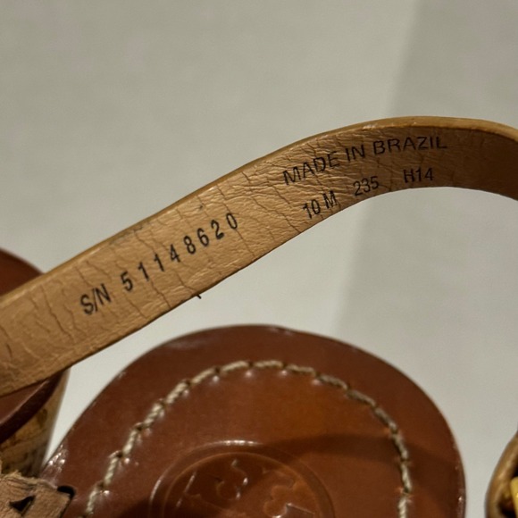 Tory Burch Daisy Cork Wedge Heel Sandals Laser Cut Leather Tan Women's Size 10 M - Picture 2 of 11
